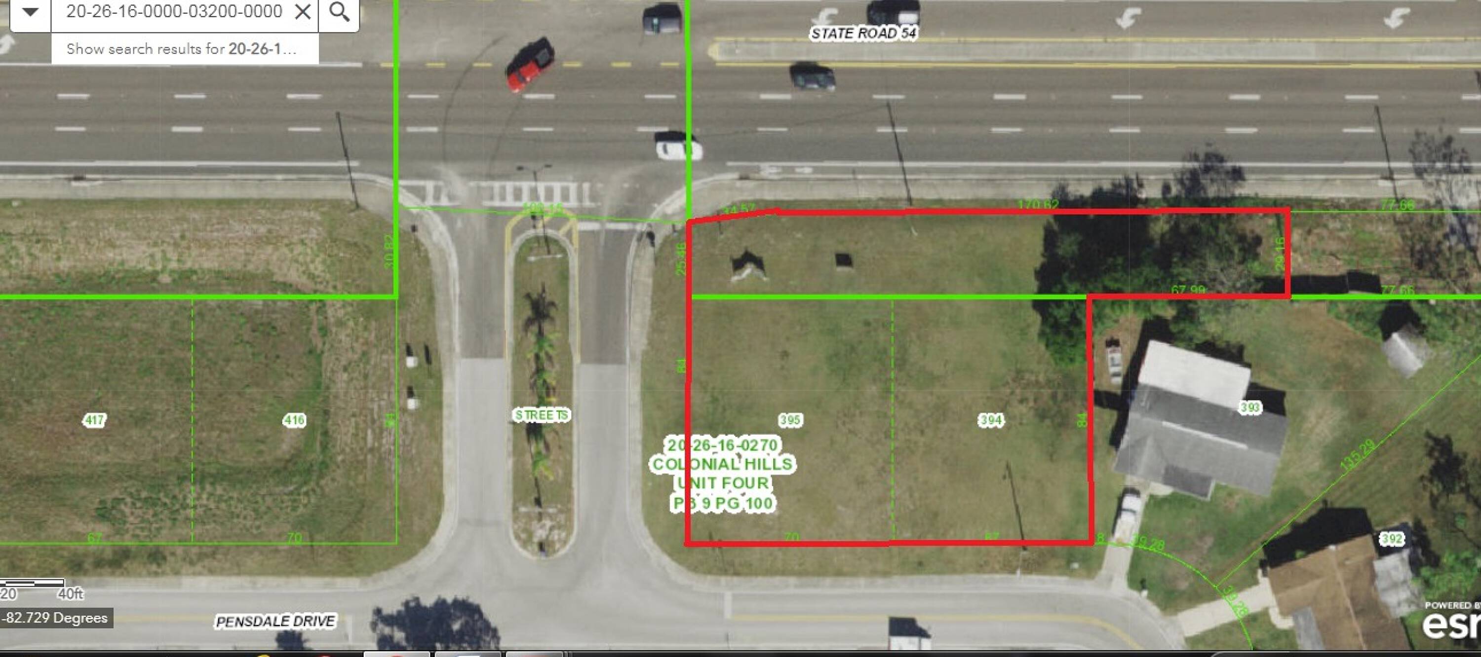 Aerial View of 0.41 AC Commercial Lot on State Road 54 in New Port Richey