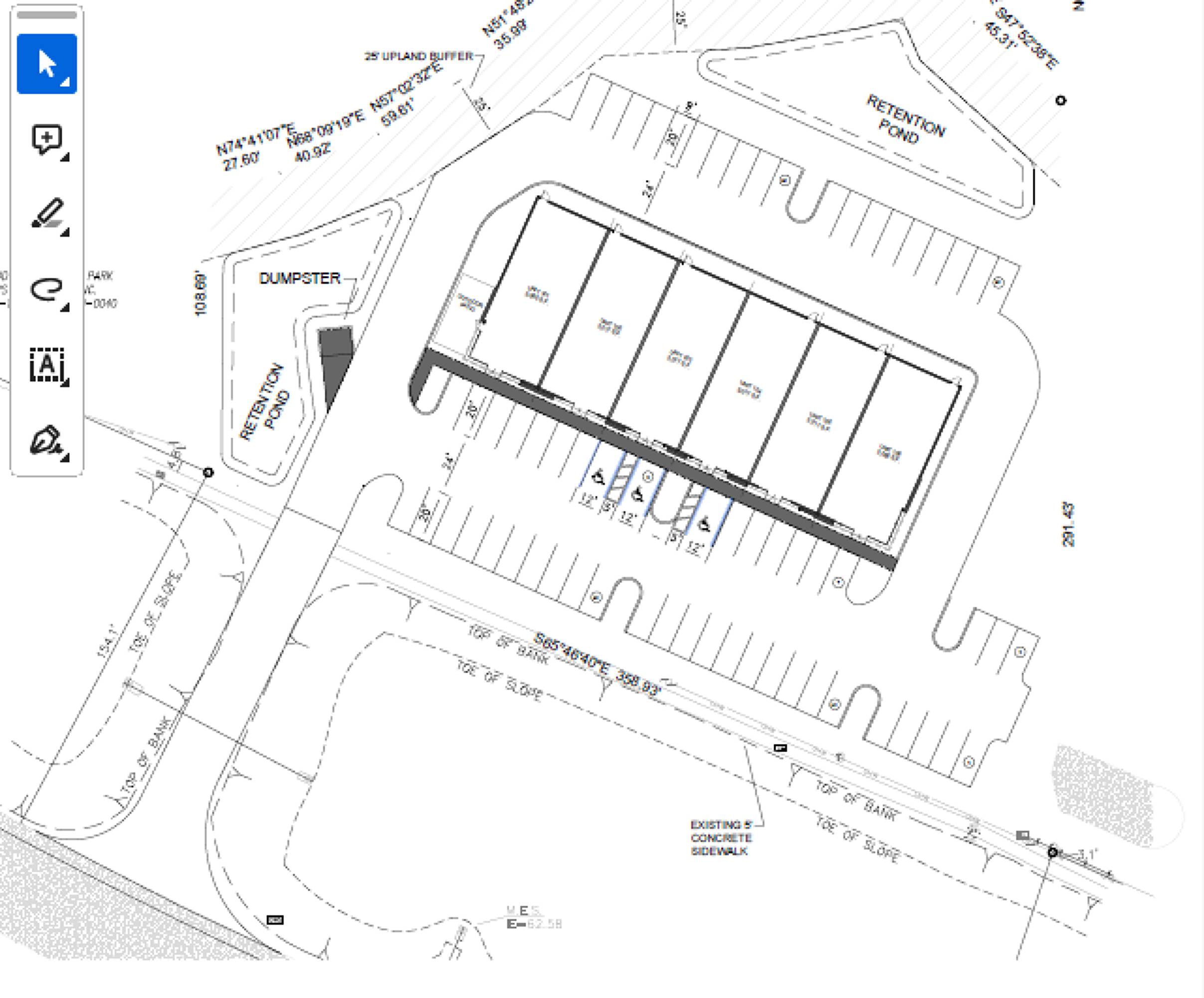 A close-up view of the site plan, showing specific dimensions, retention ponds, and the layout for the pad-ready retail site on SR 54.