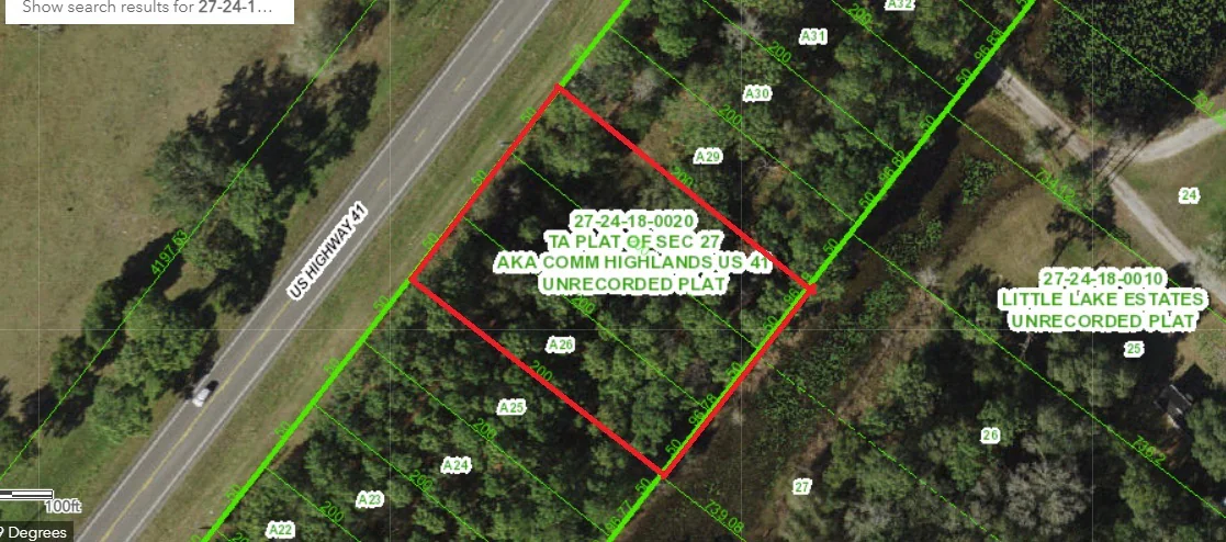 Aerial Map of 0.75 AC C2 Commercial Lot on US Highway 41 in Spring Hill